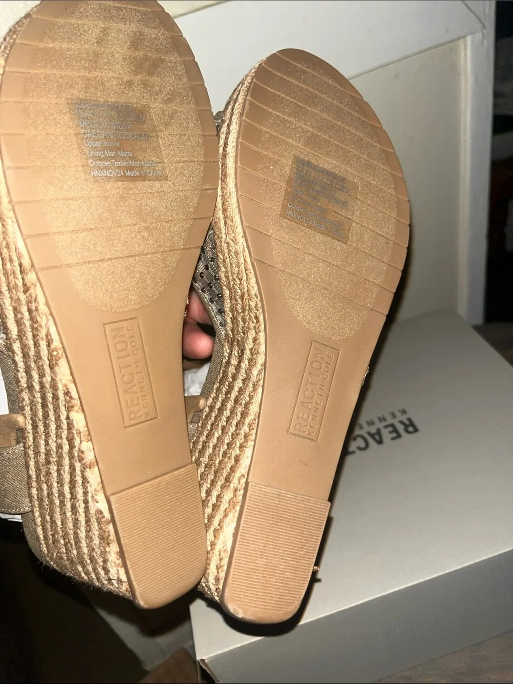 Kenneth Cole Reaction Metallic Tan Espadrille Wedge Sandals